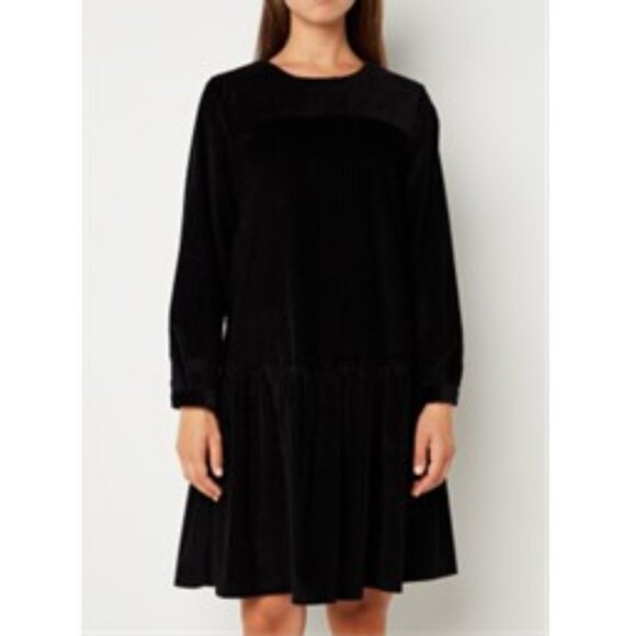 WEEKEND MAX MARA Pancone Tiered Corduroy Mini Dress Size 16 Black - Picture 2 of 8